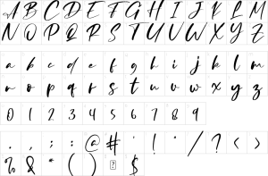 Mapa de caracteres da fonte Dellisa Roslytta Font