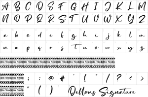 Mapa de caracteres da fonte Dellons Signature Font