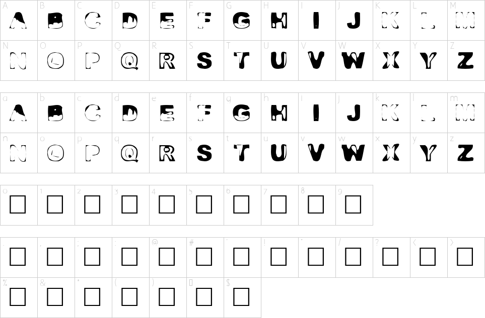 Mapa de caracteres da fonte Desi Font