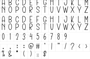 Mapa de caracteres da fonte Design Handmade Font