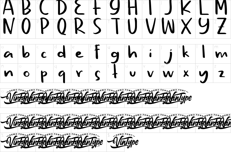 Mapa de caracteres da fonte Destiny Universe Font