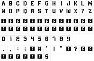 Mapa de caracteres da fonte Destructive Font