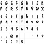 Mapa de caracteres da fonte Devil Scream Font