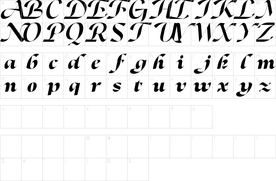 Mapa de caracteres da fonte Dh Alani Rosle Font