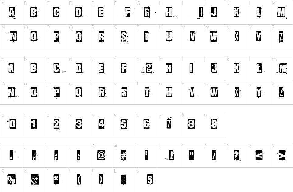 Mapa de caracteres da fonte Dharma Punk Font