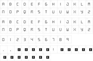 Mapa de caracteres da fonte Digit LCD Font