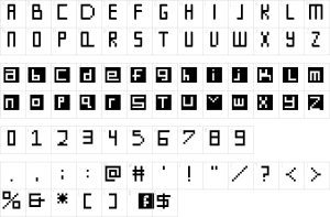 Mapa de caracteres da fonte Digit square Font