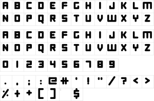 Mapa de caracteres da fonte Digital Dreamers Font