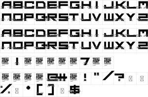 Mapa de caracteres da fonte Digital Glitch Font