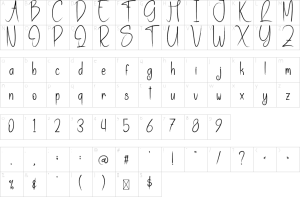Mapa de caracteres da fonte Digital Signature Font