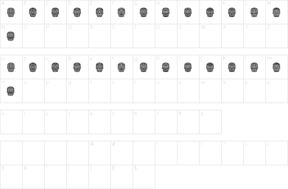 Mapa de caracteres da fonte Dilemma Font