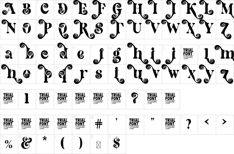 Mapa de caracteres da fonte Dilemma Problem Font