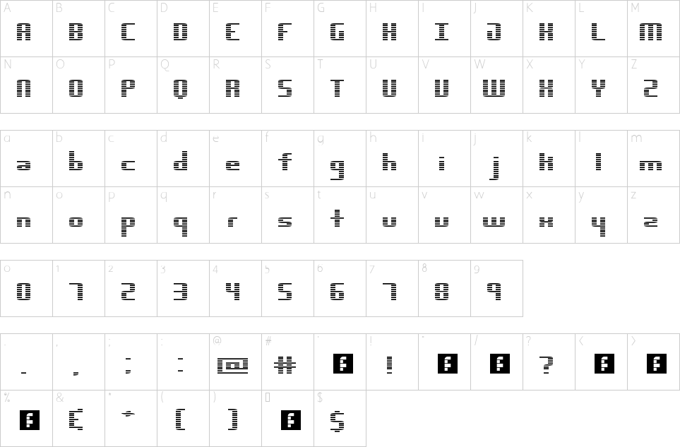 Mapa de caracteres da fonte Dimension Font