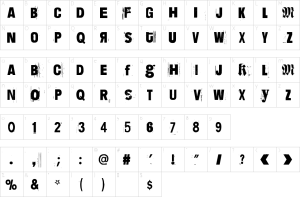 Mapa de caracteres da fonte Dimension Zero Font