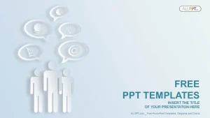 Dimensional group of three people with speech bubble PowerPoint Templates