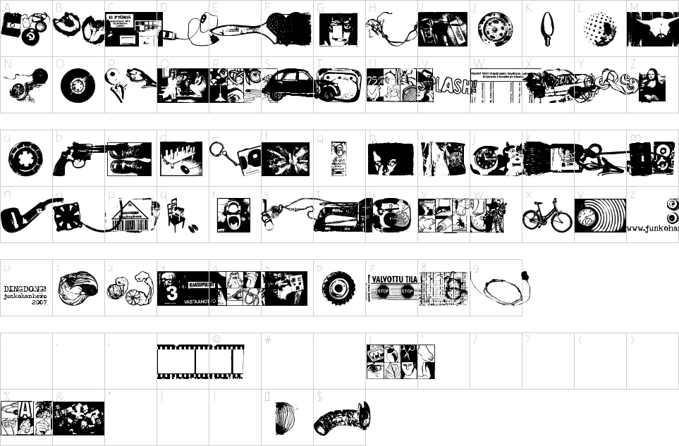 Mapa de caracteres da fonte Dingdong Font