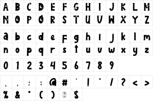 Mapa de caracteres da fonte Dino Park Font