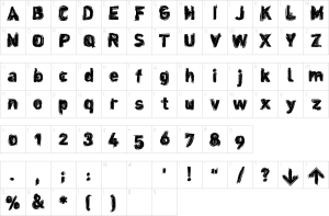 Mapa de caracteres da fonte Dinstik Font