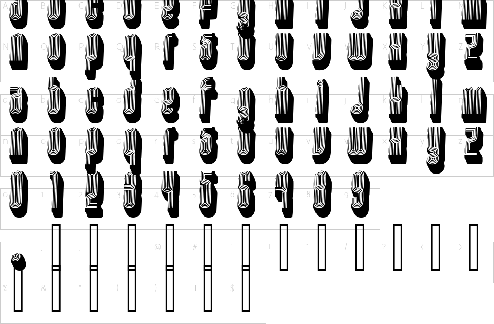 Mapa de caracteres da fonte Disco Font