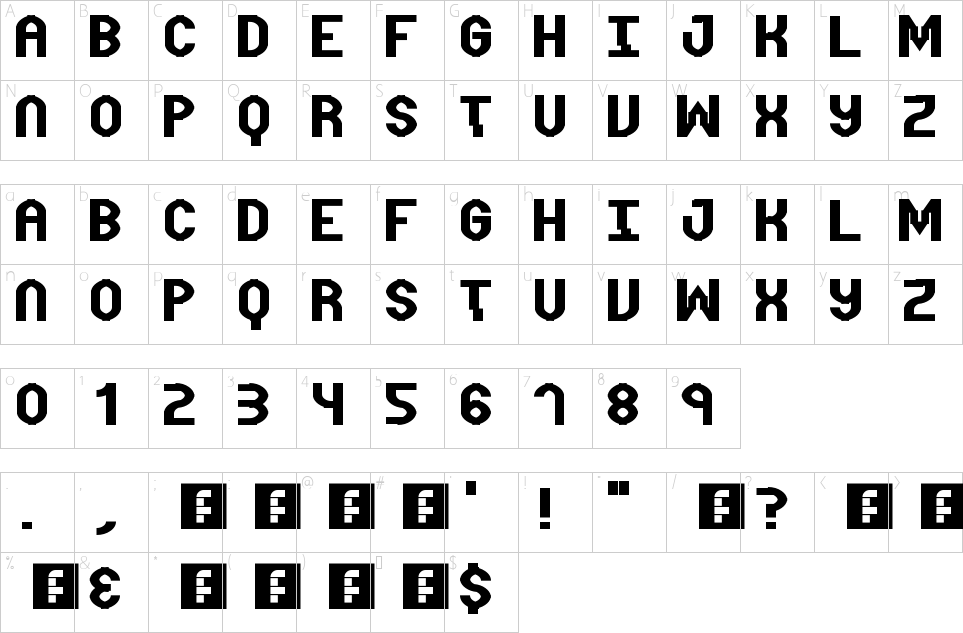 Mapa de caracteres da fonte Distortion Font