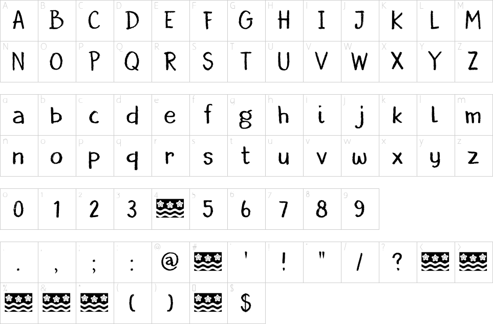 Mapa de caracteres da fonte DK Borrowdale Font