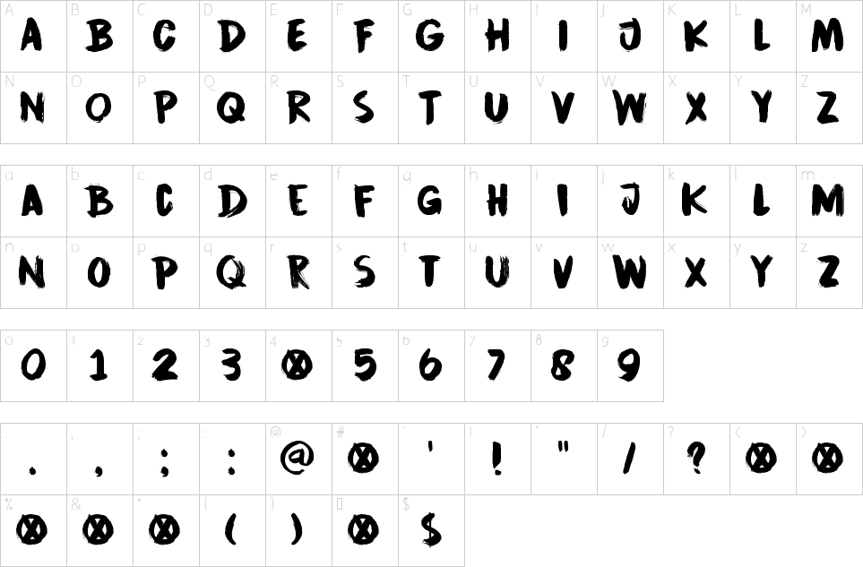 Mapa de caracteres da fonte DK Cinnabar Brush Font