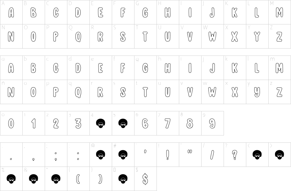 Mapa de caracteres da fonte DK Cool Daddy Font