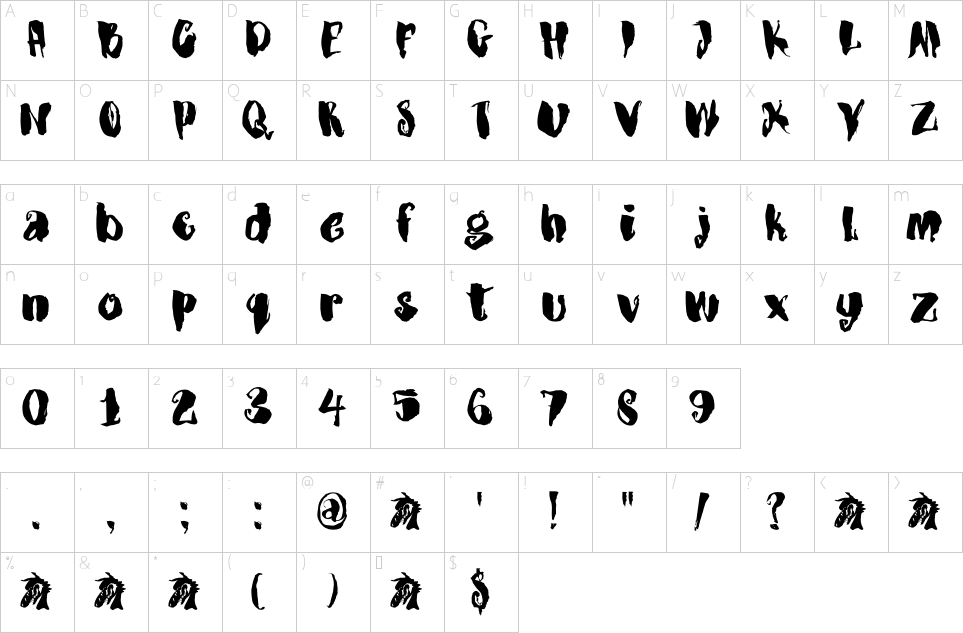 Mapa de caracteres da fonte DK Dragonblood Font