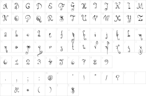 Mapa de caracteres da fonte DK Monsieur Le Chat Font