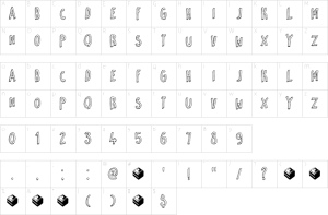 Mapa de caracteres da fonte DK Petit Four Font