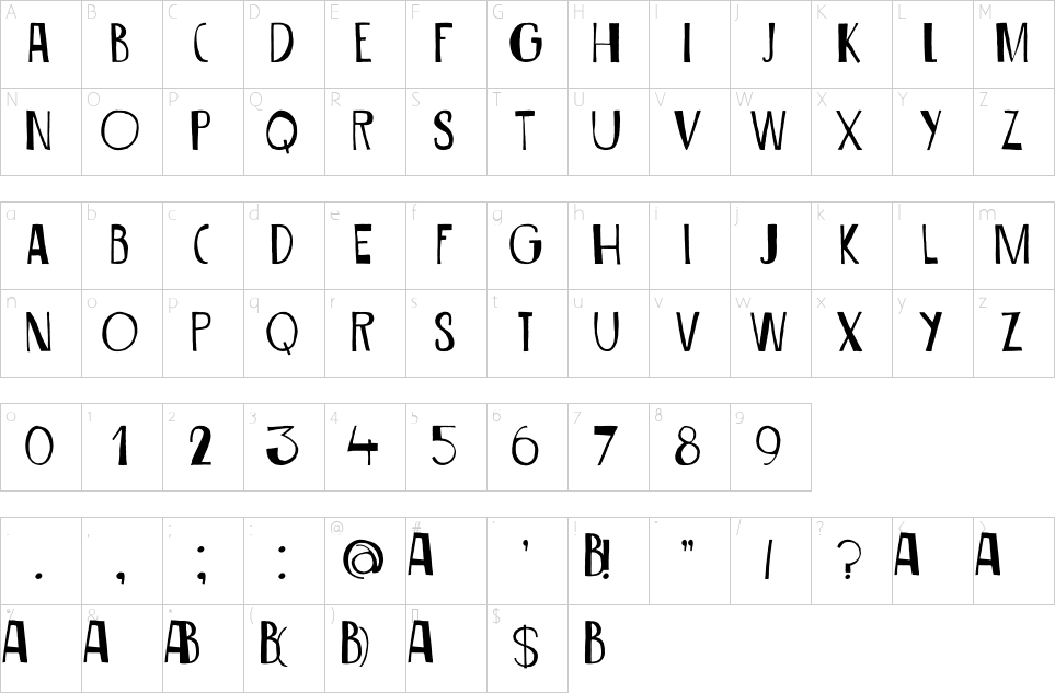 Mapa de caracteres da fonte DK Sirius B Font