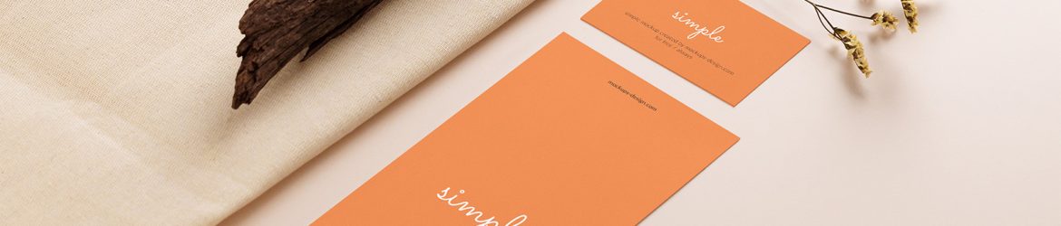 DL flyer with business card on beige background mockup