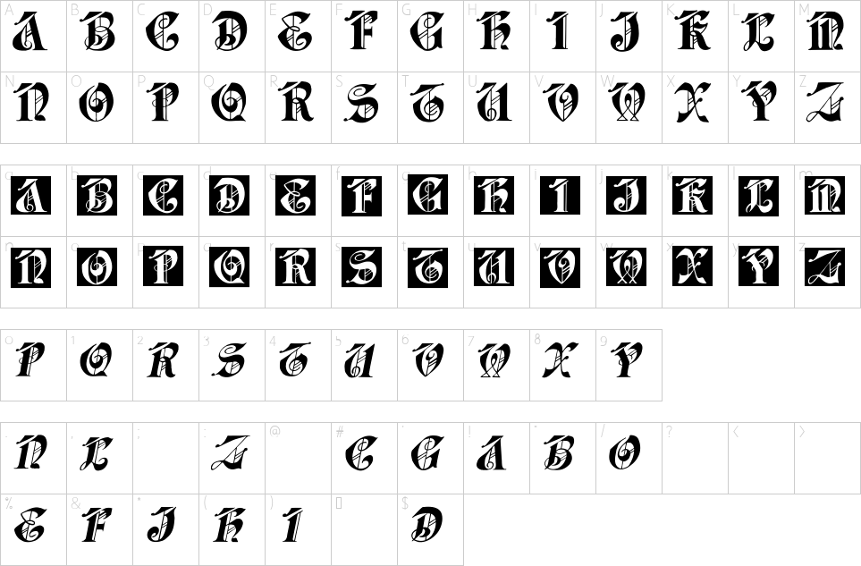 Mapa de caracteres da fonte Dolby Frax Caps Font