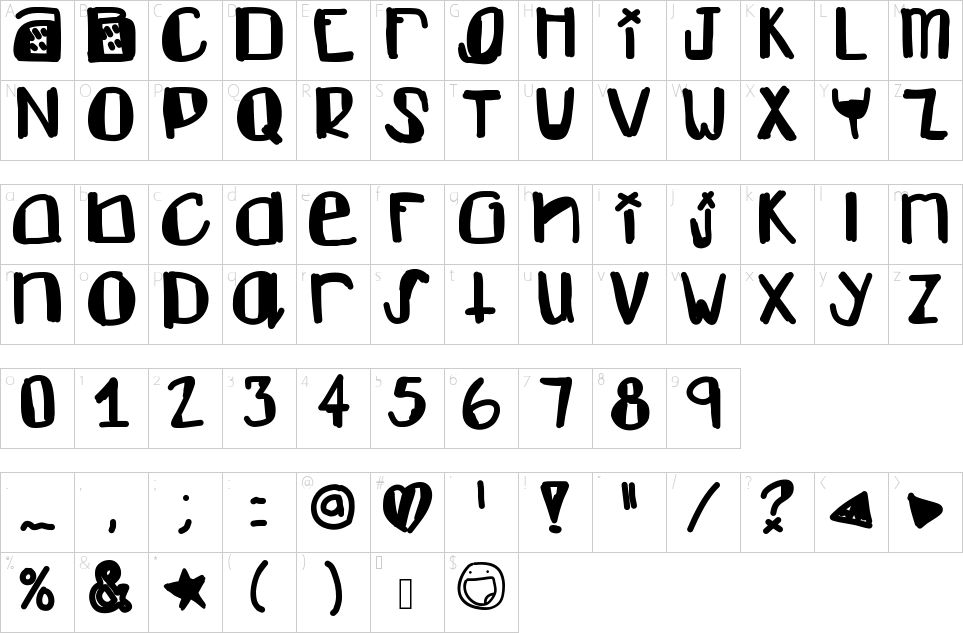Mapa de caracteres da fonte Dont Like Font
