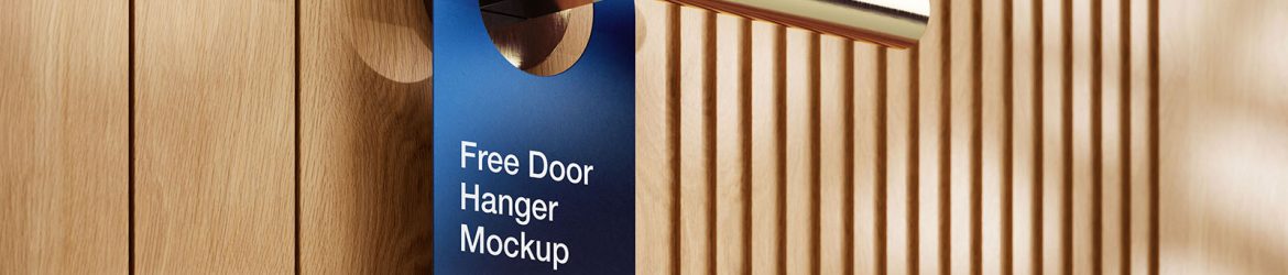 Door hanger on wooden doors mockup