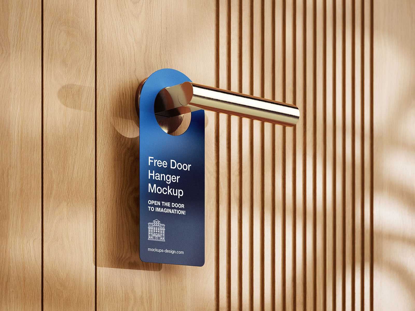 Door hanger on wooden doors mockup