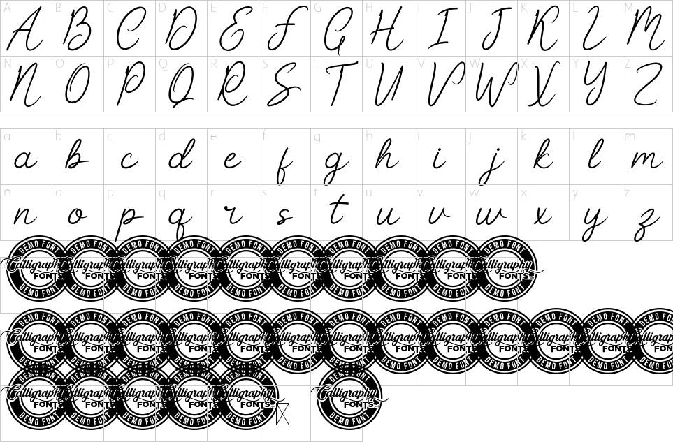 Mapa de caracteres da fonte Dorrington Font