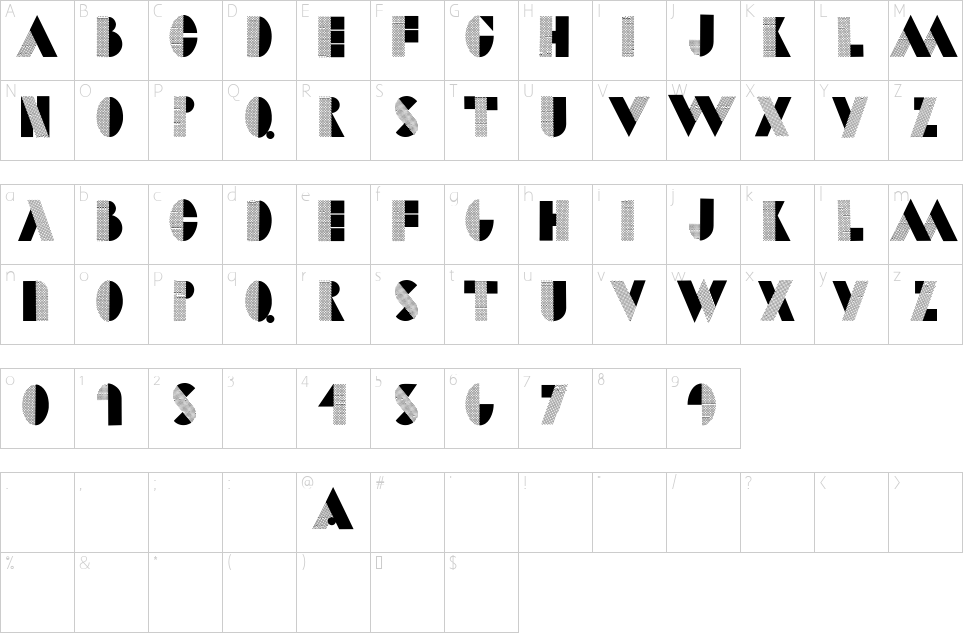 Mapa de caracteres da fonte Dot Caps MK Font