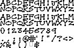 Mapa de caracteres da fonte Dot Stick Doodles Font