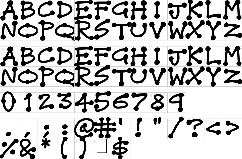 Mapa de caracteres da fonte Dot Stick Doodles Font