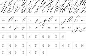 Mapa de caracteres da fonte Dovetail Font