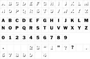 Mapa de caracteres da fonte Down Town Auto Font