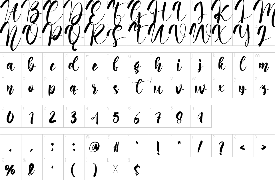 Mapa de caracteres da fonte Downright Font