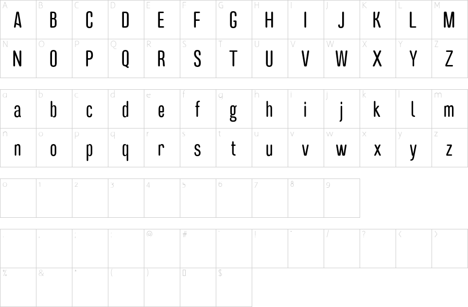 Mapa de caracteres da fonte Dozed Rounded Font