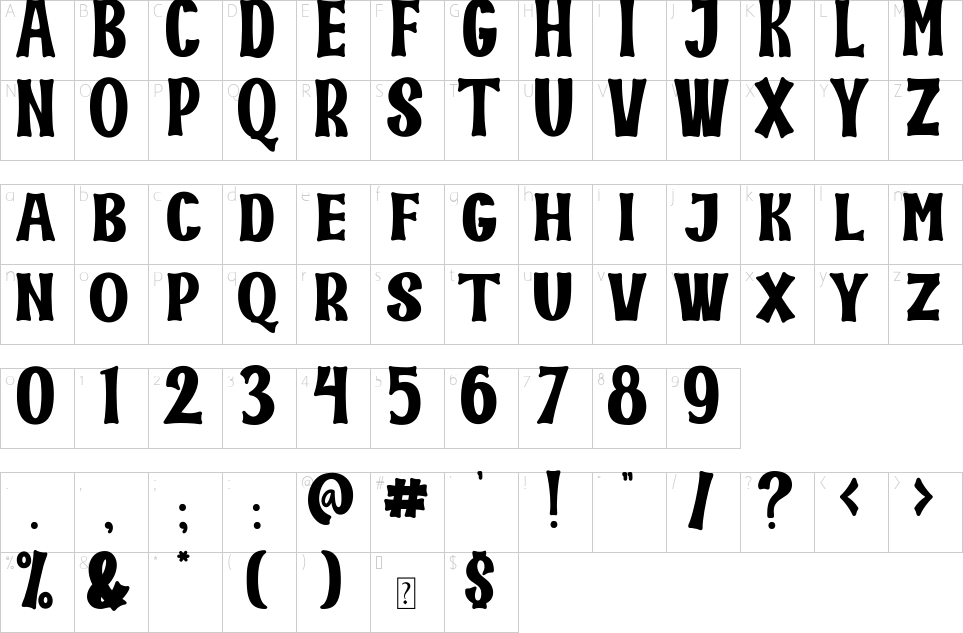 Mapa de caracteres da fonte Dragon Kids Font