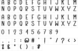 Mapa de caracteres da fonte Drawing Sandwich Font