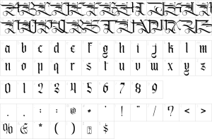 Mapa de caracteres da fonte Dreadthorn Font