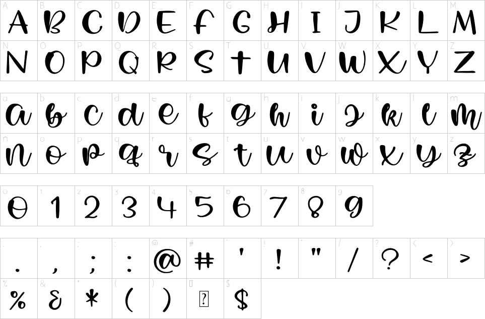 Mapa de caracteres da fonte Dream Bear Font