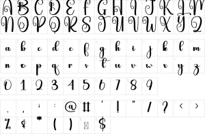Mapa de caracteres da fonte Dream Creative Font