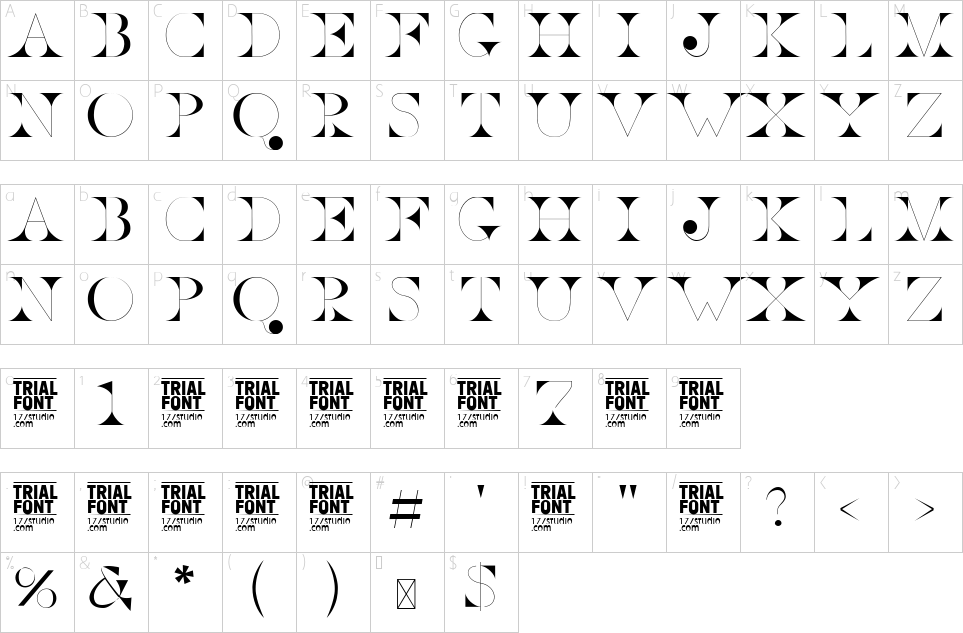 Mapa de caracteres da fonte Dream House Font